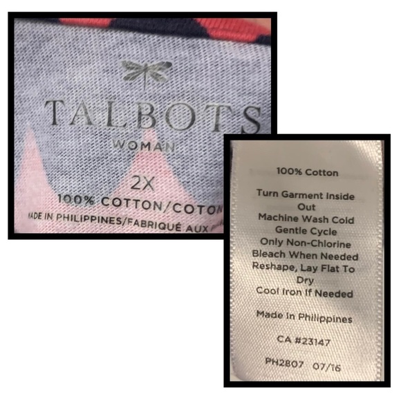 Talbots Pink & Navy Lava Lamp 3/4 Sleeve Top w/ Buttons Down the Back, [Sz 2X] - Picture 5 of 8